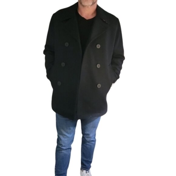 Michael Kors Men's Wool Pea Coat Dark Navy Blue Large Double 💗💗💗💗💗💗💗💗💗 - Picture 2 of 10